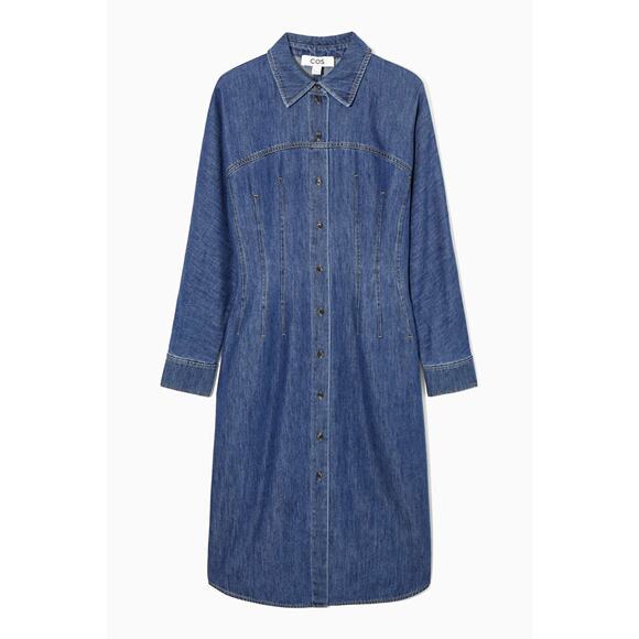 COS  OVERSIZED WAISTED DENIM MIDI SHIRT DRESS SIZE 4/ small - Picture 2 of 12